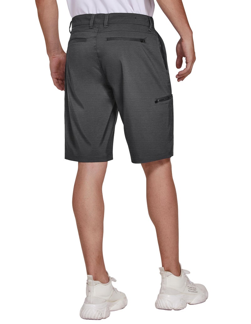 PULI Men's Casual Golf Shorts Stretch Chino Hybrid Dress Flat Front Lightweight 10-Inseam with Pockets Black 32 - Image 3